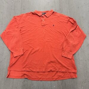 Polo Ralph Lauren Mens Orange Long Sleeve Polo Shirt Size 3XB 100%‎ Cotton